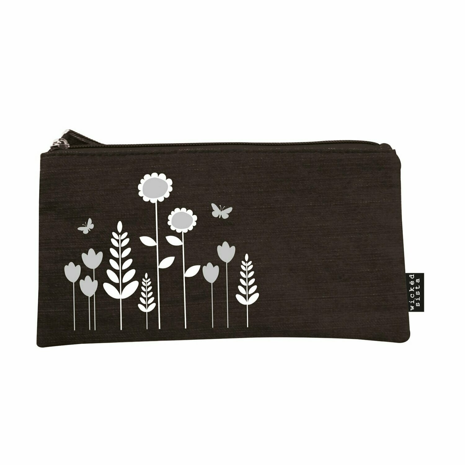 WS Embroidered Flat Purse Tall Poppy Grey