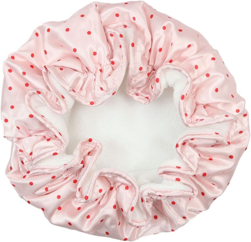 WS Triple Layer Shower Cap Pink & Red Polka Dot