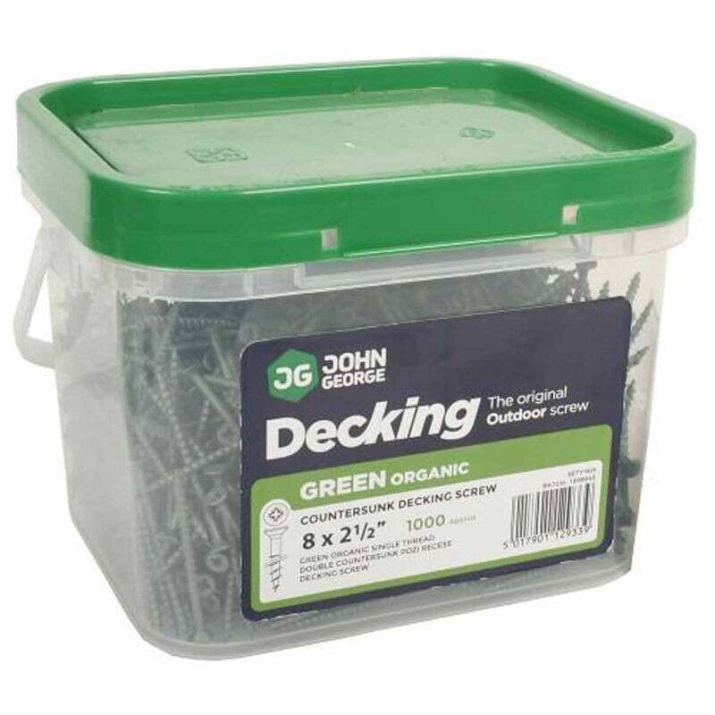 TUB (1000) 65mm DECKING SCREW ORGANIC GREEN CSK POZI