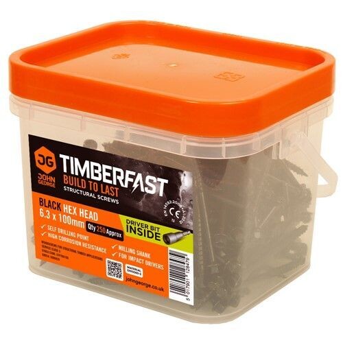 HEX HEAD TIMBERFAST SCREWS BLACK (TUB 250) 100mm