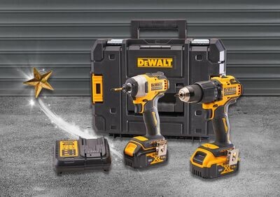 DEWALT Combi Drill & Impact Driver Twin Pack, 1 x 4.0Ah & 1 x 5.0Ah Li-Ion 18V