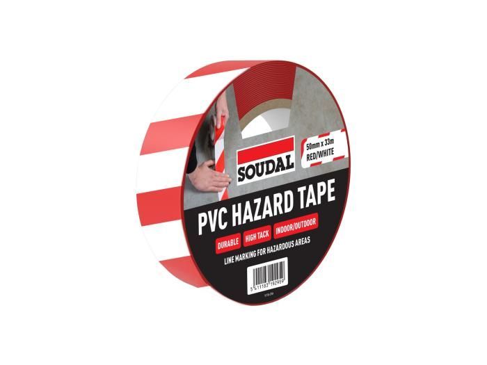 Soudal PVC Hazard Tape Red-White 50mm x 33mtr