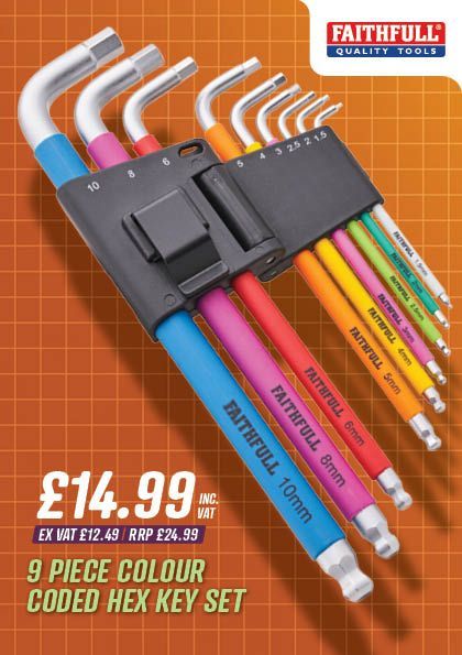 Faithfull 9 Piece Colour Coded Hex Key Set