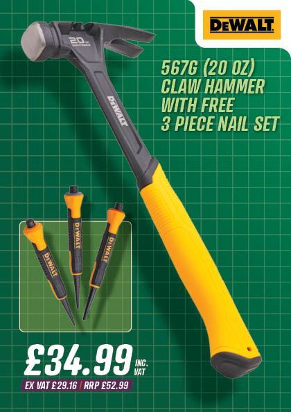 DEWALT 567G (20oz) Claw Hammer With Free 3 Piece Nail Set