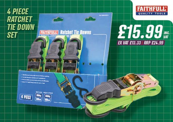 Faithfull 4 Piece Ratchet Tie Down Set