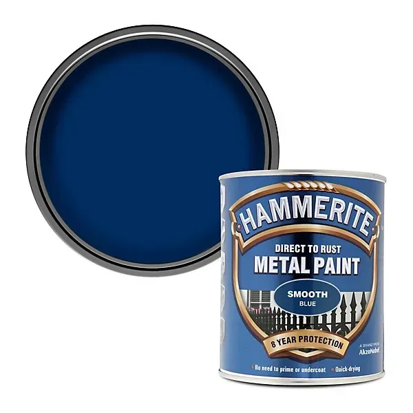 750ml Hammerite Smooth Blue Metal Paint