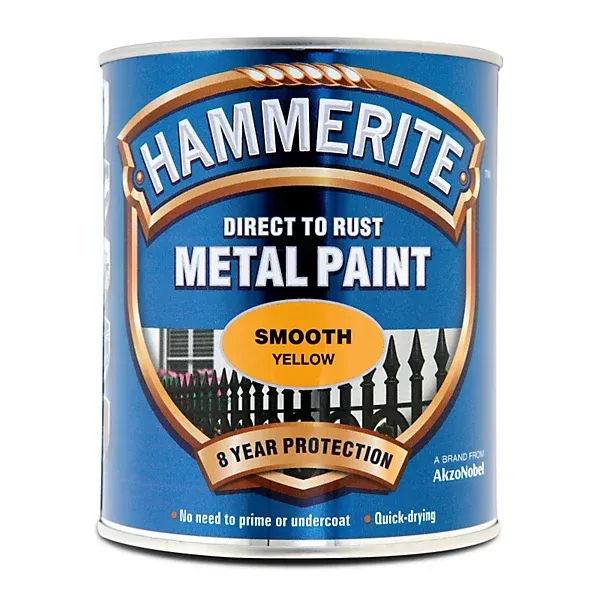 750ml Hammerite Smooth Yellow Metal Paint