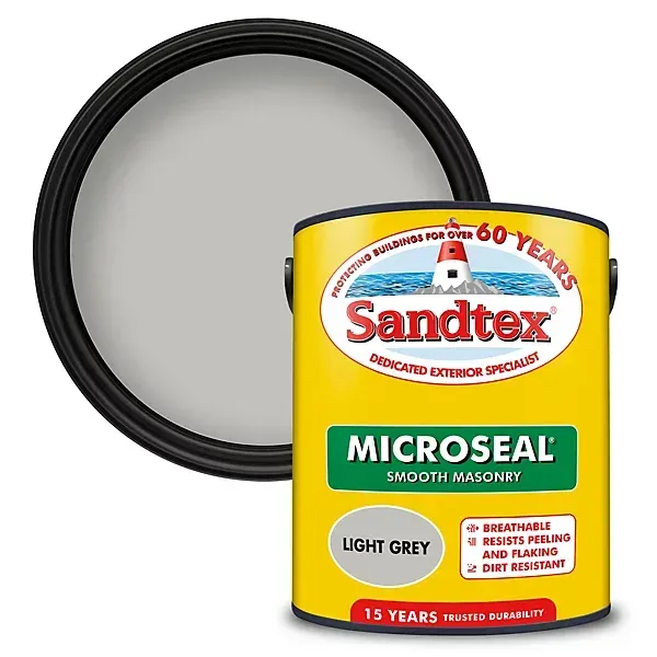 5ltr Sandtex Microseal Smooth Light Grey Masonry Paint