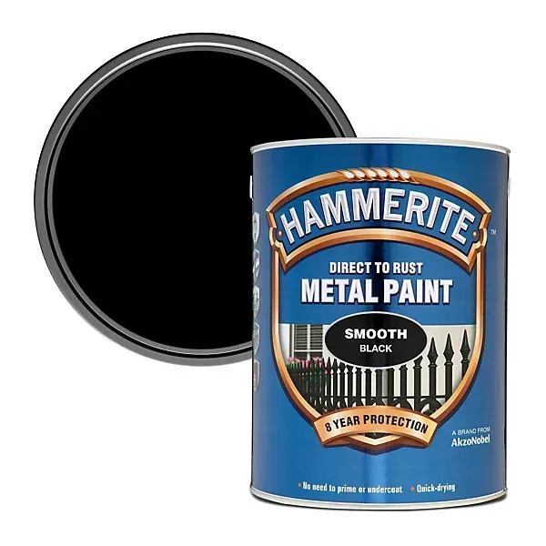 750ml Hammerite Smooth Black Metal Paint