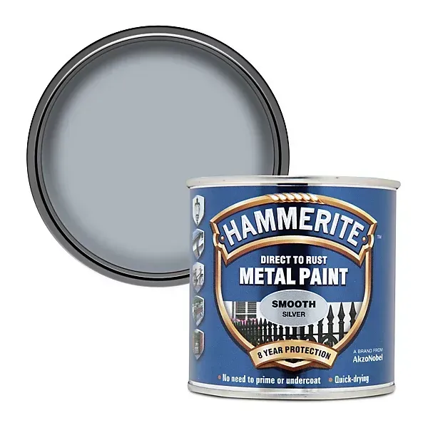 250ml Hammerite Smooth Silver Metal Paint