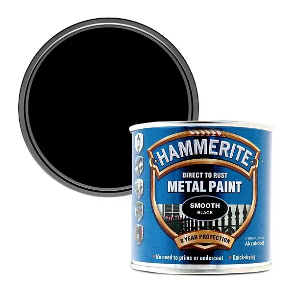250ml Hammerite Smooth Black Metal Paint
