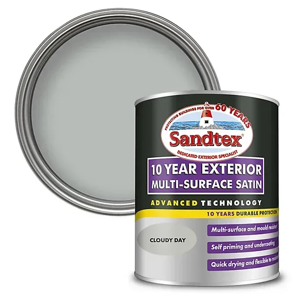 750ml Sandtex 10 Year Exterior Multi-Surface Satin Paint Cloud Day