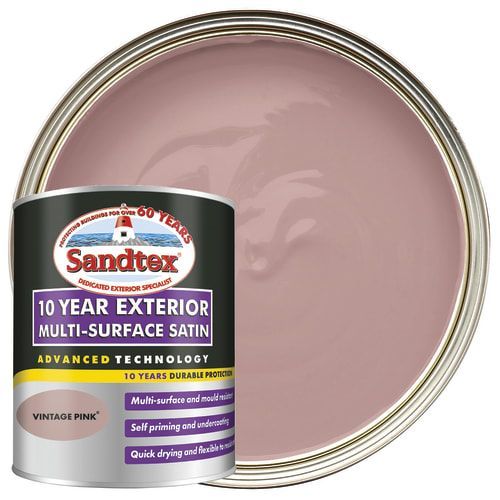 750ml Sandtex 10 Year Exterior Multi-Surface Satin Paint Vintage Pink