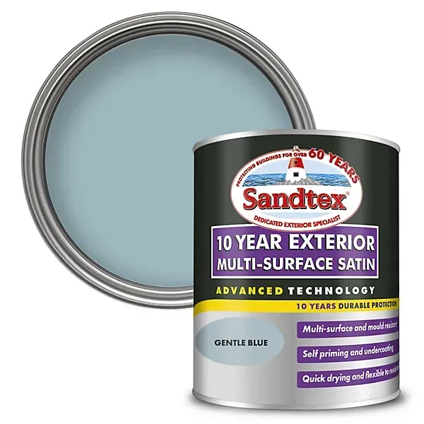 750ml Sandtex 10 Year Exterior Multi-Surface Satin Paint Gentle Blue