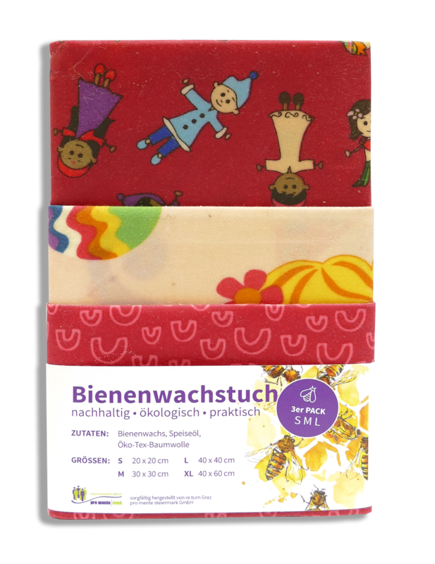 Bienenwachstücher-Set Kinder (rot, lachs) – small, medium, large