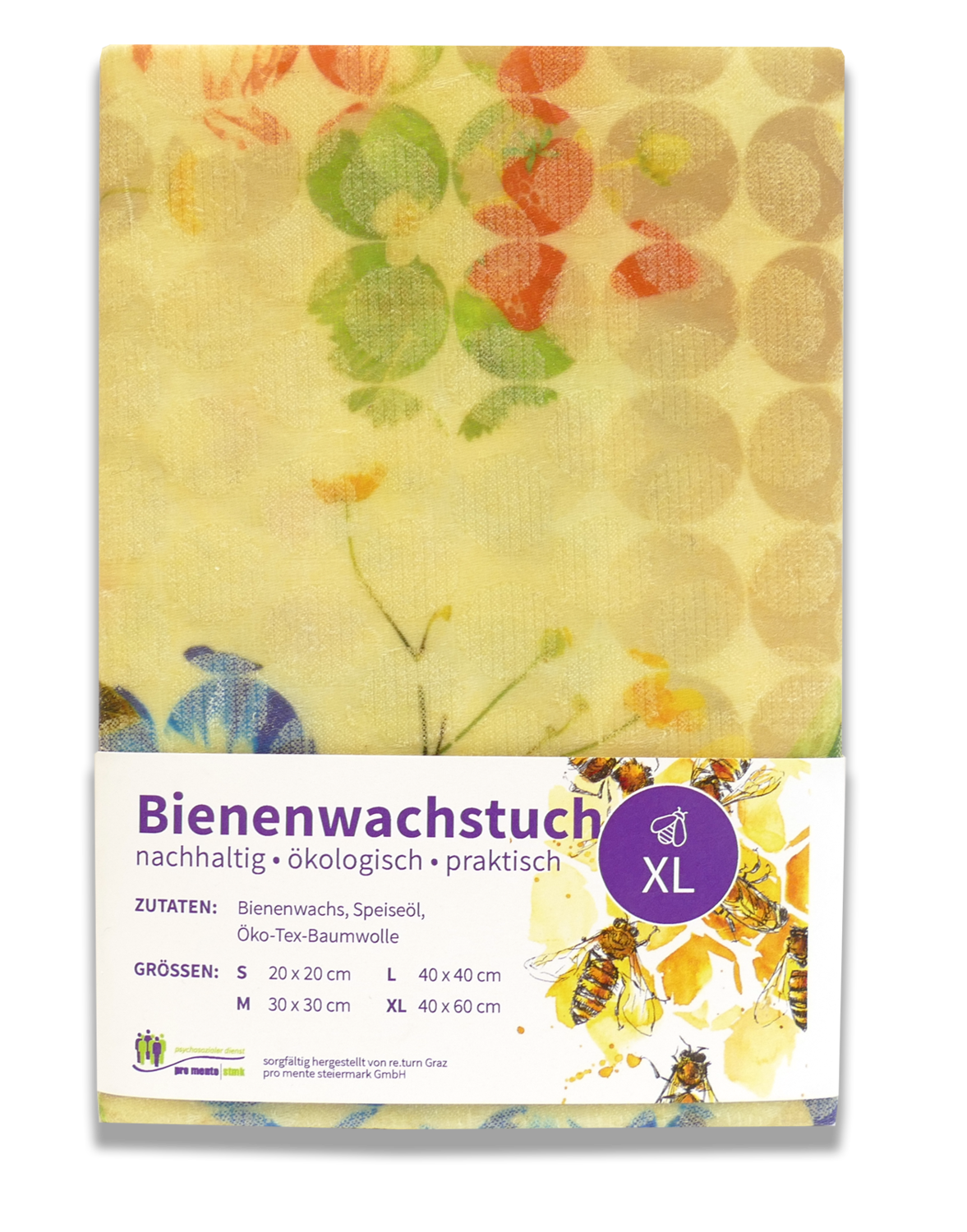 Bienenwachstuch (gelb, blau, rot) – x-large