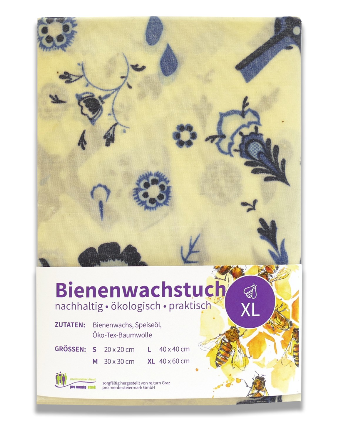Bienenwachstuch (creme, blau) – x-large