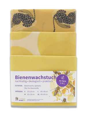 Bio-Bienenwachstücher-Set (gelb,schwarz) – small, medium, large