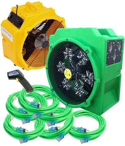 An electric bed bug heater is facingthe camera with fans activated. Manufactured by GreenTech Bed Bug Heaters. 