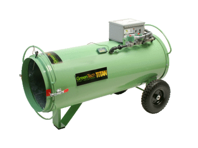 The Titan 800 propane bed bug heater pictured from the side angle by GreenTech Bed Bug Heaters