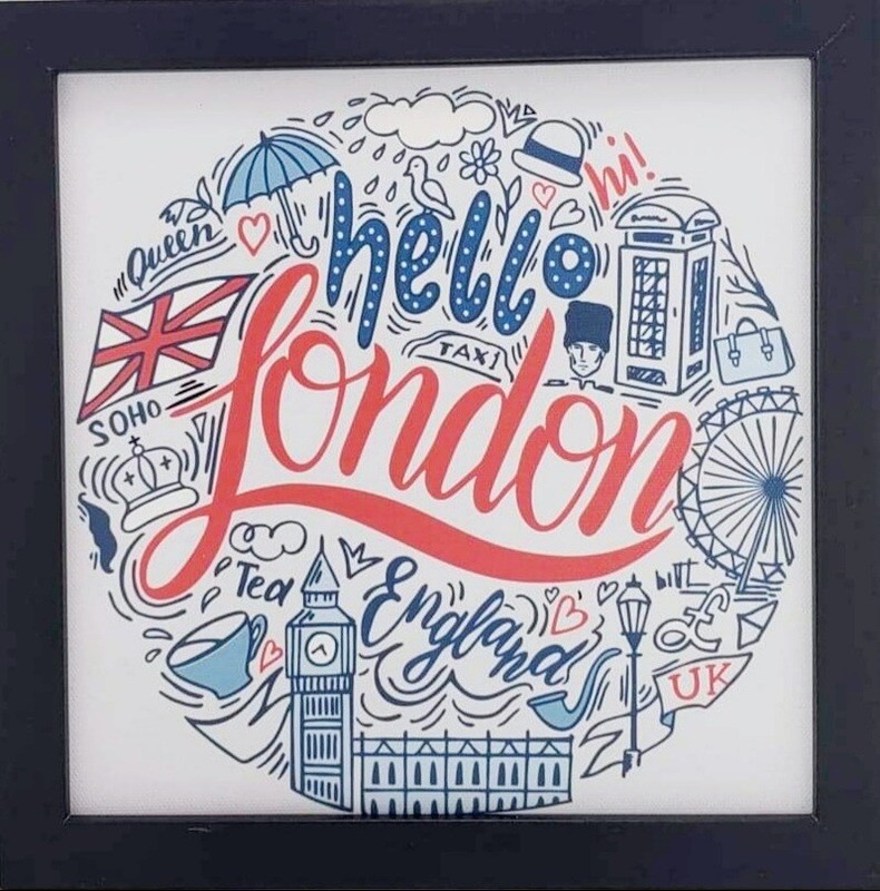 Hello London Canvas in Black Frame.