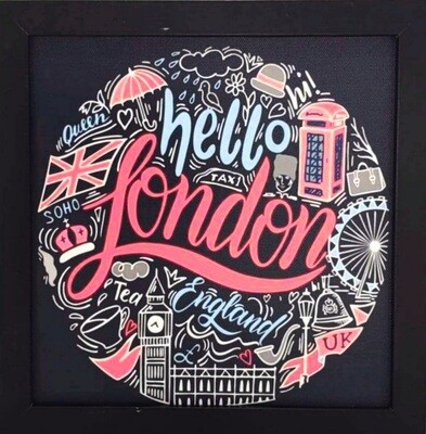 Hello London Canvas with Black Frame