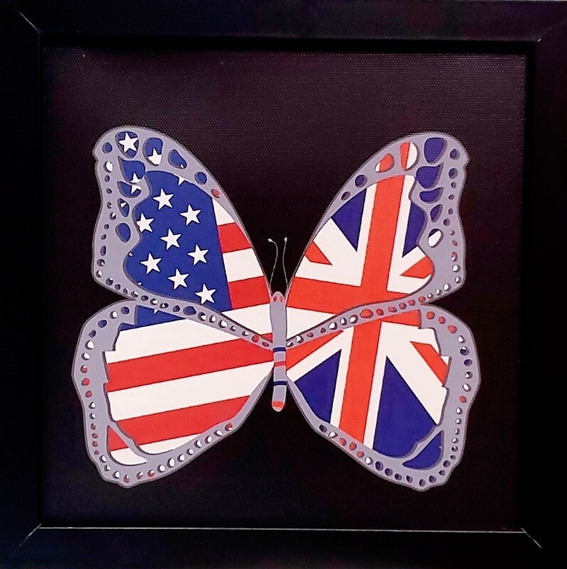 British/American Flag Butterfly Canvas Art