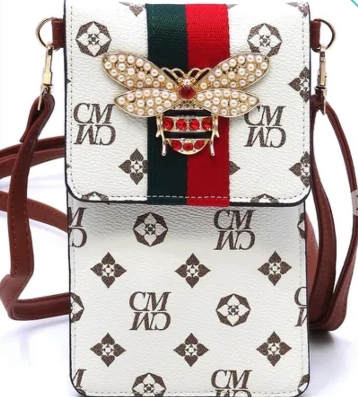 Queen Bee Stripe Monogram Cell Phone Purse Crossbody Bag