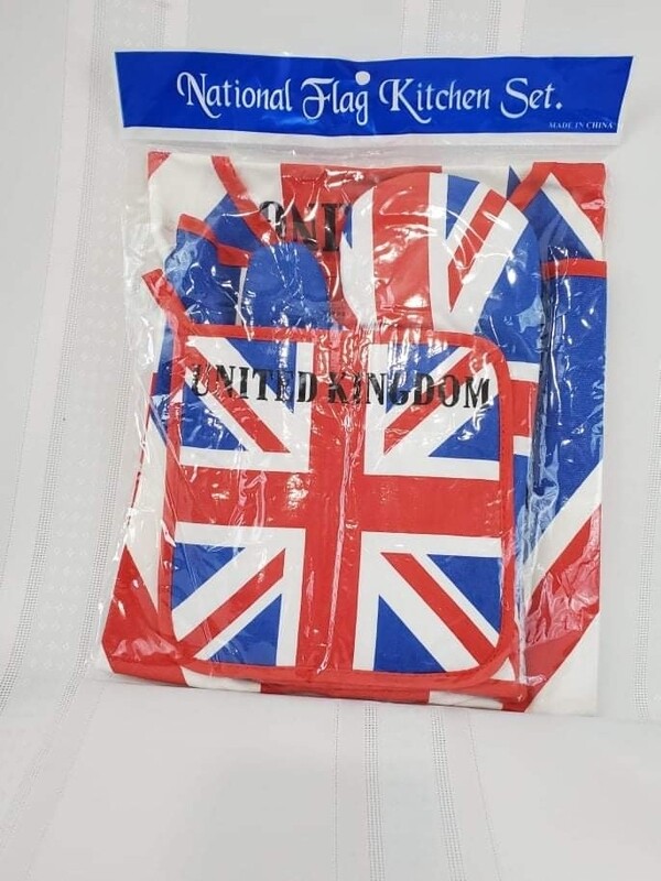 Union Jack Kitchen &amp; BBQ Set w/ Apron Oven Mitt Pot Holder 