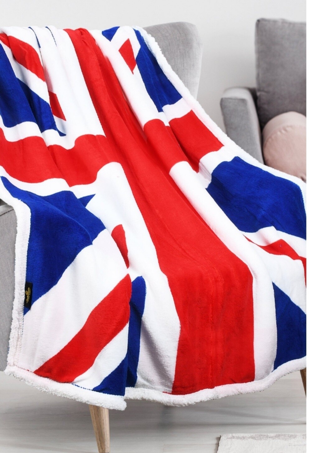 Plaid/Coperta Union Jack 100% Cotone - 69x48 Cm, Morbida E Sontuosa, Tessuto Jacquard, Prodotta In USA, Bandiera Britannica