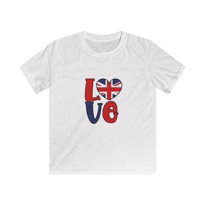 Kids Softstyle Tee: LOVE British Flag Heart