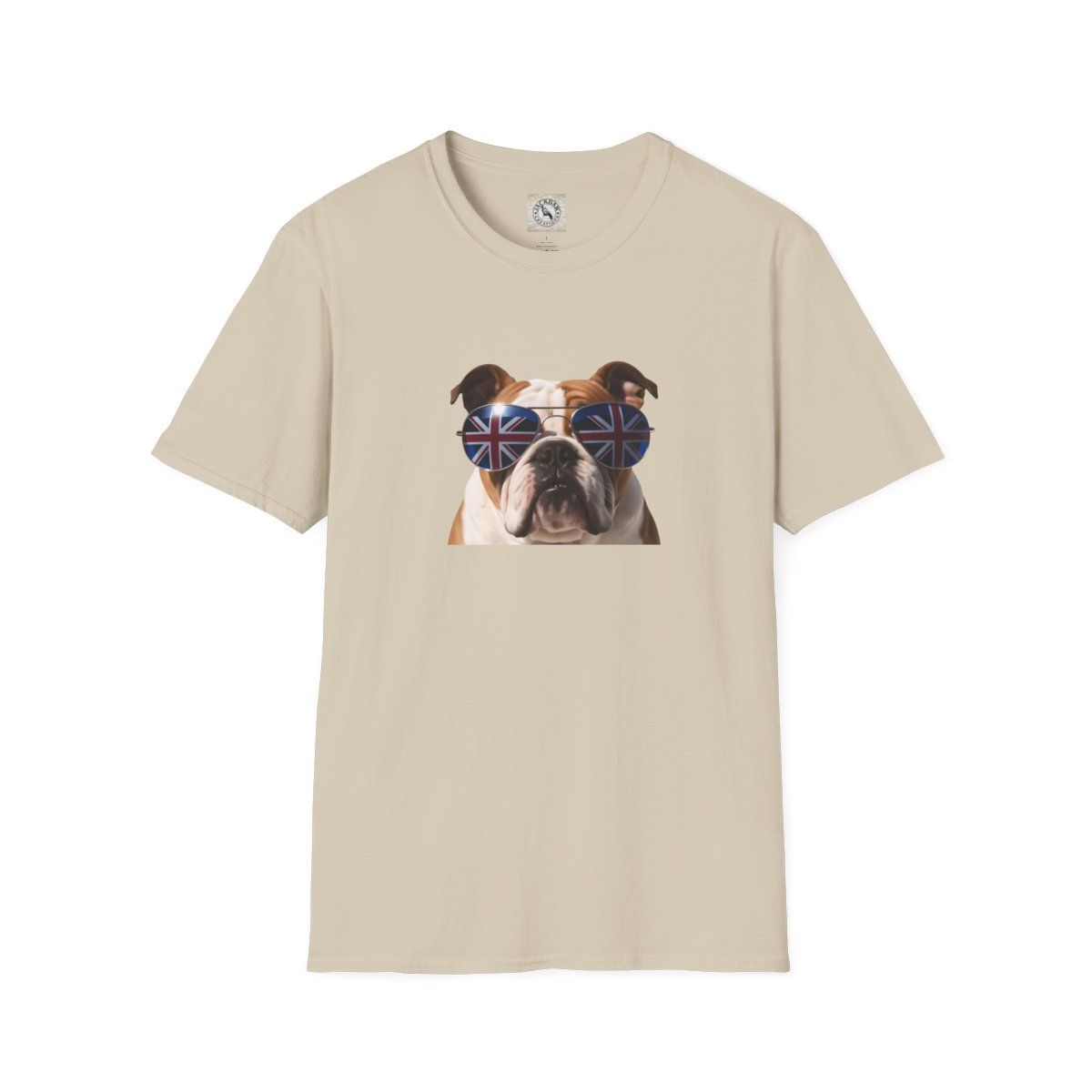 Funny Bulldog Graphic T-Shirt - Unisex Softstyle Tee with Sunglasses Design