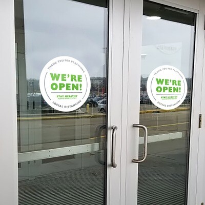 We're Open Window Decals