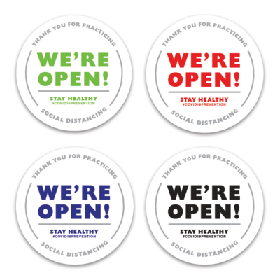 We're Open Window Decals