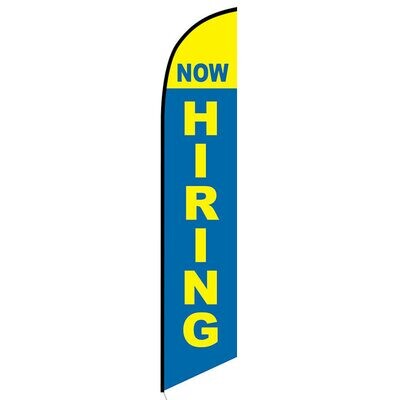 Now Hiring Blue/Yellow Feather Flag