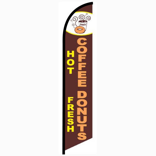 Hot Coffee - Fresh Donuts Feather Flag