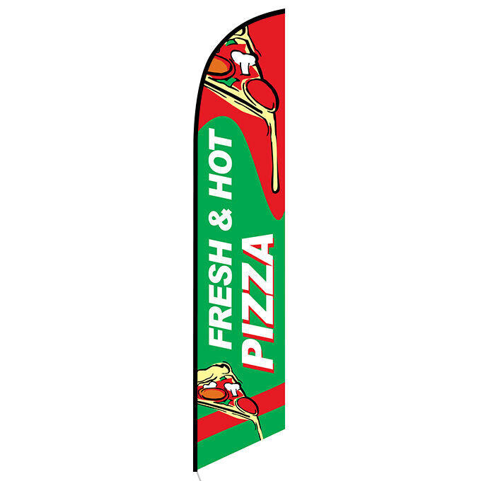 Fresh Hot Pizza - Green/White Feather Flag