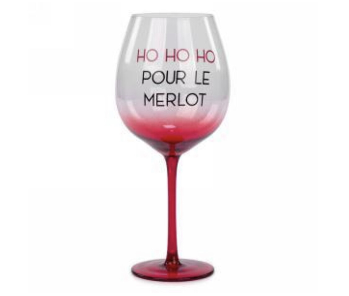 Verre Du Vin Rouge &quot;Ho Ho Ho Pour Le Merlot&quot;