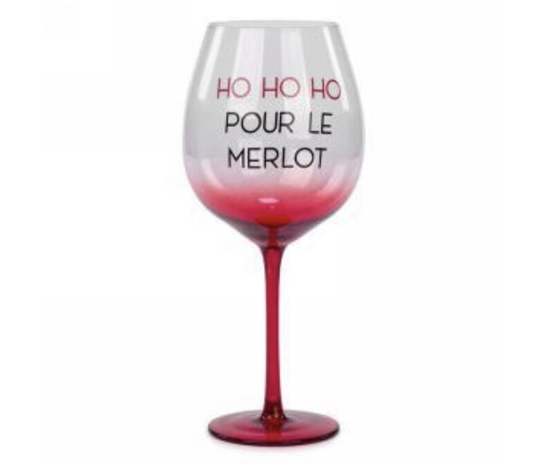 Verre Du Vin Rouge &quot;Ho Ho Ho Pour Le Merlot&quot;