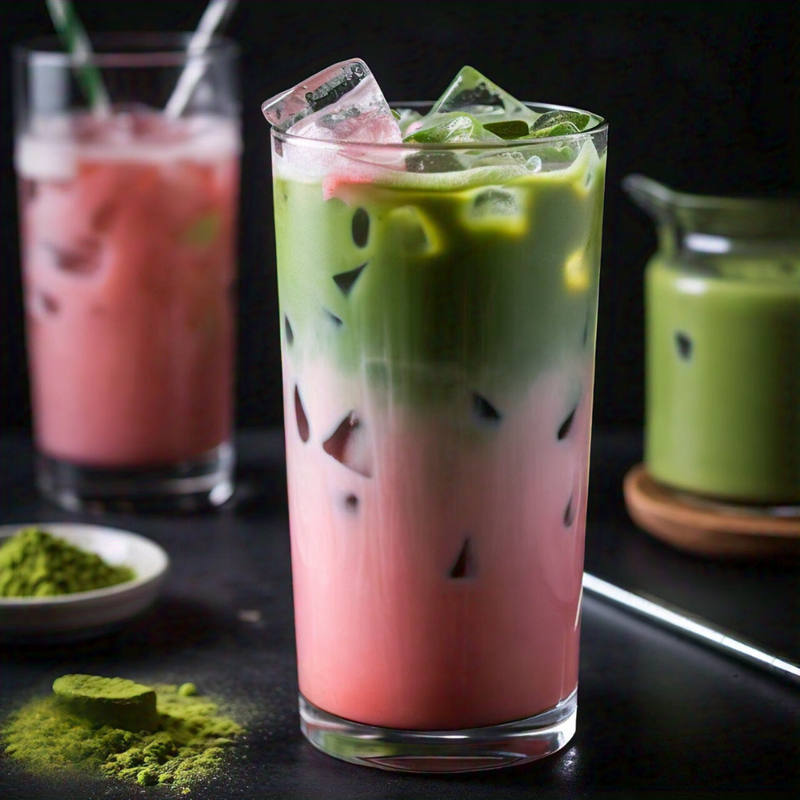 Thé Matcha Latte Au Fraise Glacé