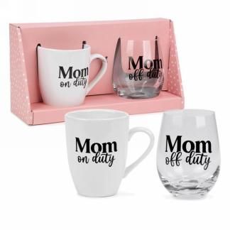 En. Tasse &amp; Verre À Vin &quot;Mom On Duty Off Duty