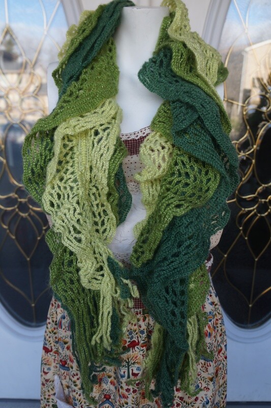 Triple Green Ruffle Scarf
