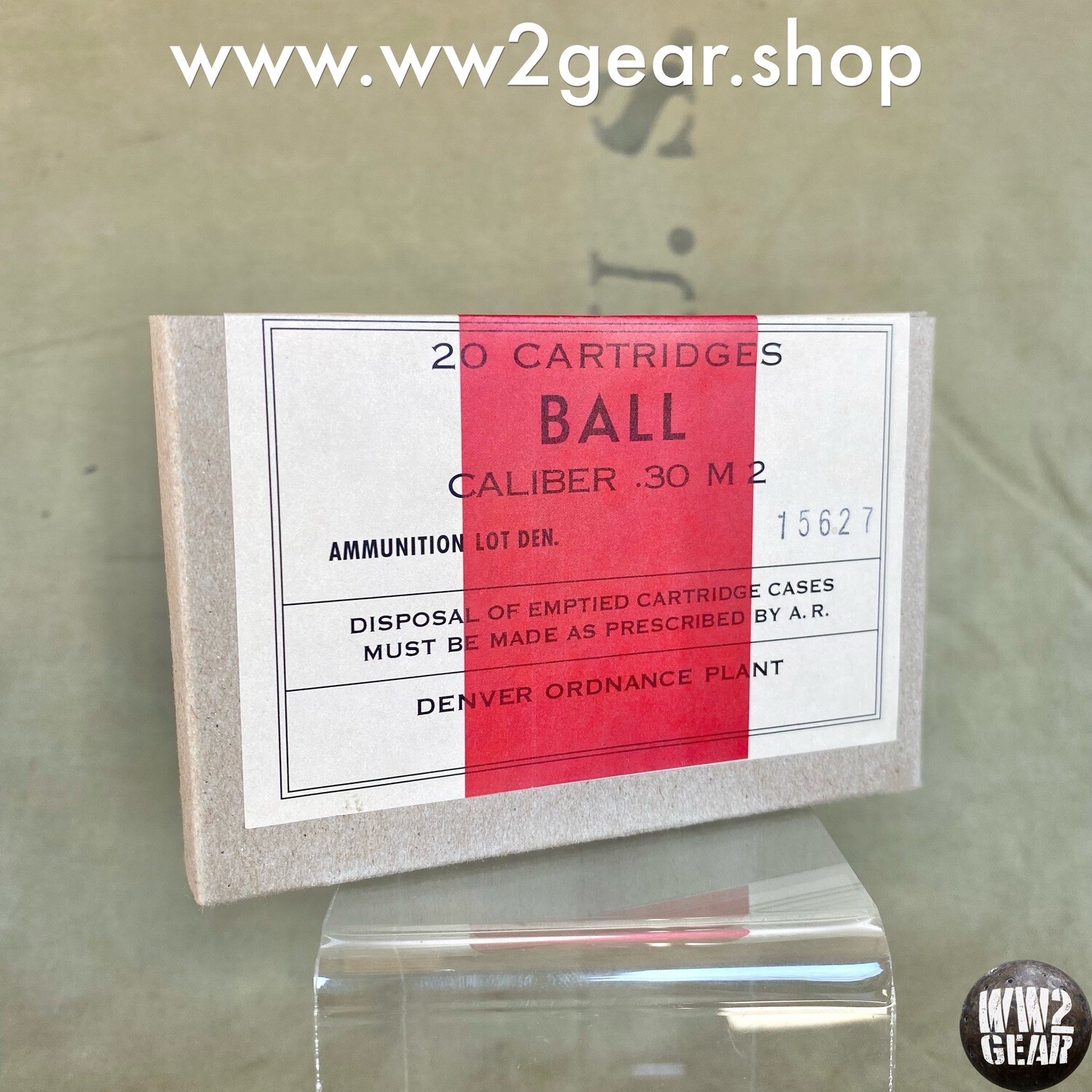 Caliber .30 M2 Ball 20 Cartridges Ammo Box (Reproduction)