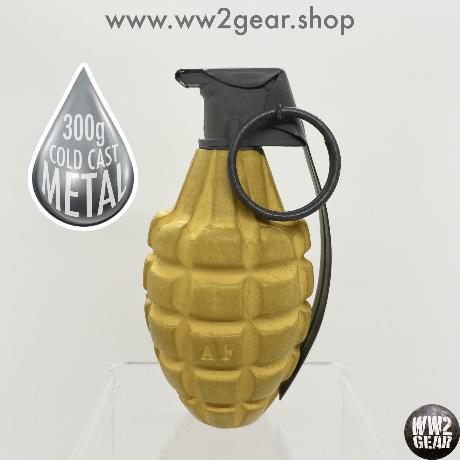 US WW2 MKII Pineapple Frag Grenade - Yellow (Cold Cast Metal Reproduction)