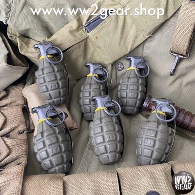 US WW2 WWII MKII MK2 Frag Grenade Reproduction Copy Dummy Prop Film Resin Metal Spoon Ring Steel OD Green American