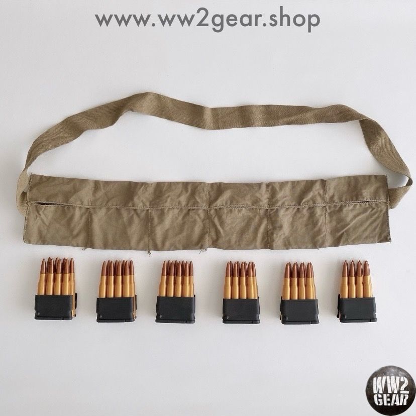 US WW2 M1 Garand Bandoleer Set With x6 Dummy Resin En-Bloc Clip Fillers