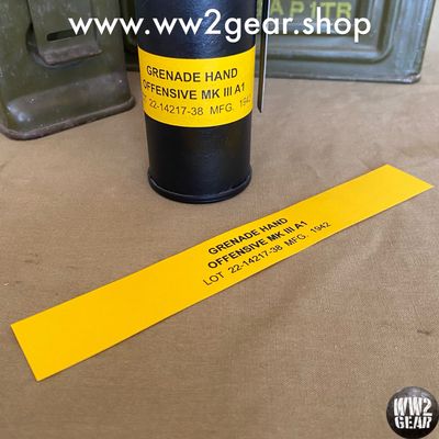 Yellow Label for US WW2 MKIII-A1 Offensive Grenade (Paper Reproduction)
