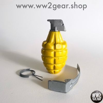 US WW2 Yellow MKII Frag Grenade Reproduction with Metal Spoon &amp; Ring