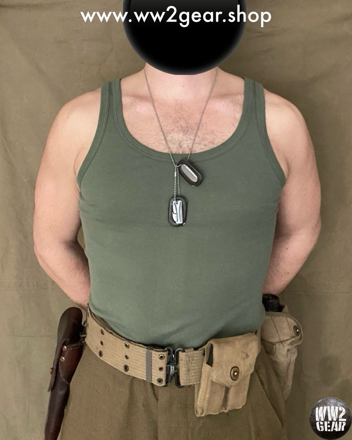 US WW2 Sleeveless Undershirt Tank Top - OD Green - Size 40 (Reproduction)