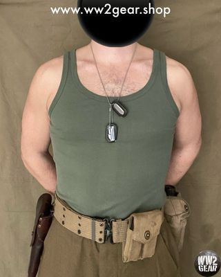 US WW2 Sleeveless Undershirt Tank Top - OD Green - Size 38 (Reproduction)